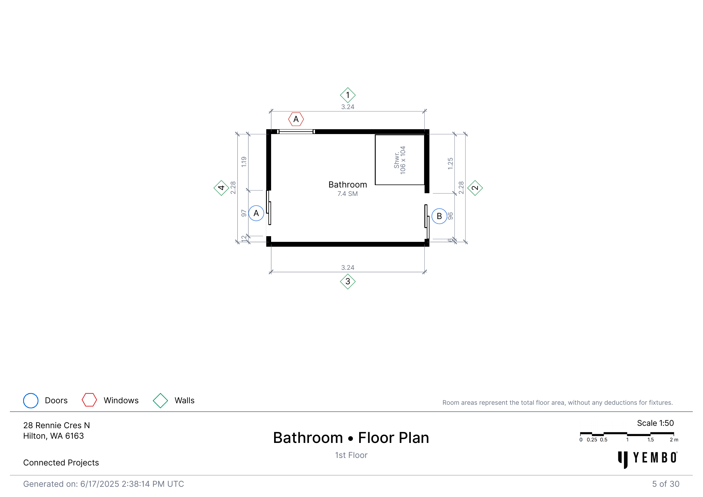Bathroom floor plan with dimensions from Yembo AI